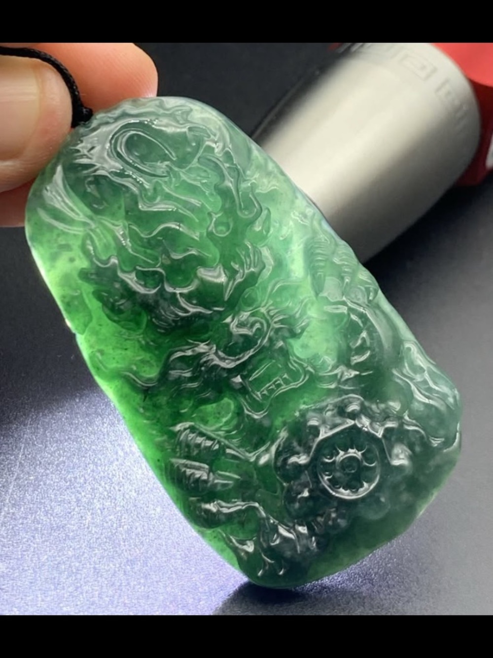 Certificate Jadeite Jade Green Wealth Dragon wheel pendant